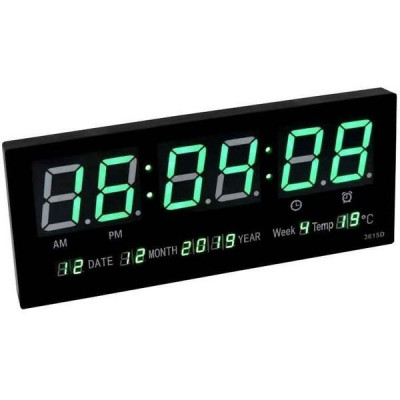 Ceas digital de perete cu afisaj termometru, calendar si LED verde foto