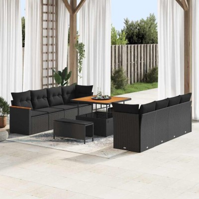 vidaXL Set de canapele pentru grădină 11 pcs Negru Rattan poli foto