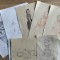 14 desene şi schiţe &icirc;n creion şi tuş, anii &#039;40-&#039;90