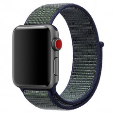 Curea iUni compatibila cu Apple Watch 1/2/3/4/5/6/7, 40mm, Nylon Sport, Woven Strap, Navy Blue/Green foto