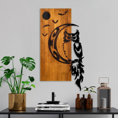 Decoratiune de perete lemn Owl, Nuc, 36x66x3 cm