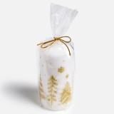 Lumanare decor Craciun albă cu glitter auriu brazi, CMCLASS