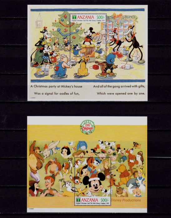 ✅Tanzania 1991 &quot;Disney- Craciun Mickey&quot;, set colite 166/167 ,MNH