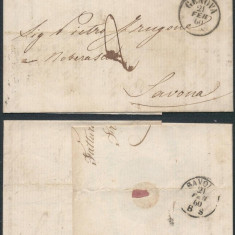 Italy 1860 Postal History Rare Stampless Cover + Content Genova to Savona D.1054