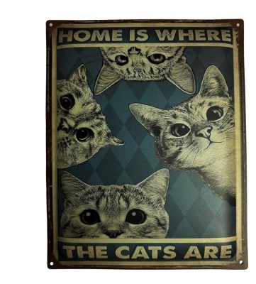 Placă metalică Home Is Where the Cats Are &amp;ndash; Funny Cat Metal foto