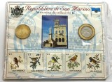 Suvenir de colectie Republica San Marino - 2 monede si 5 timbre, Europa