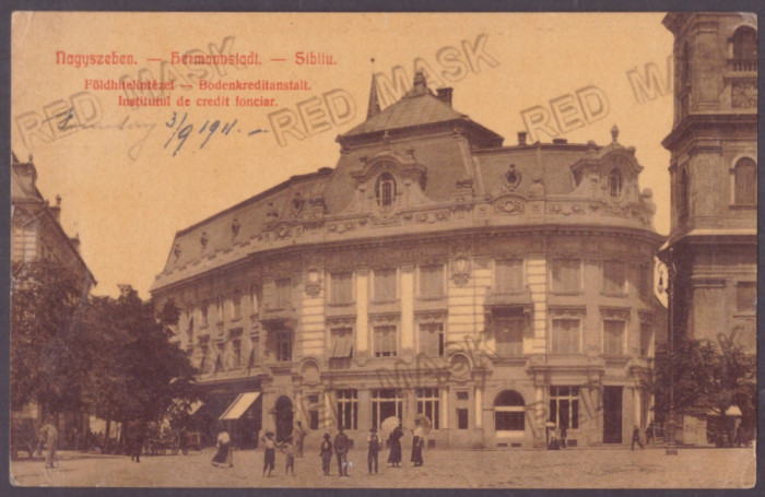 4913 - SIBIU, Bank, Market, Romania - old postcard - used - 1911