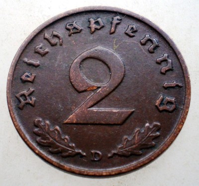 2.828 GERMANIA 2 REICHSPFENNIG 1938 D foto