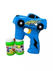 Pistol electric Baloane de Sapun cu baterii, model masinuta, 2 recipiente de sapun, led light si musica, Albastru foto