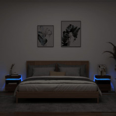 vidaXL Noptiere cu lumini LED, 2 buc., stejar maro, 40x39x48,5 cm