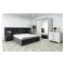 Set Dormitor Roma Gri/Alb cu pat matrimonial tapitat stofa Dressing 2 usi glisante cu oglinda Noptiere si Comoda Viena