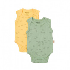 Set 2 body-uri fara maneci Printed, BabyCosy, 50% modal+50% bumbac, Lamaie/Verde (Marime: 18-24 Luni)