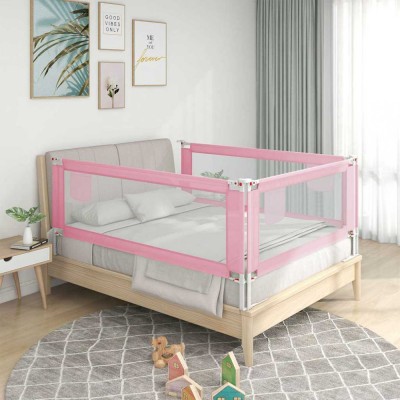 Balustradă de protecție pat copii, roz, 160x25 cm, textil foto