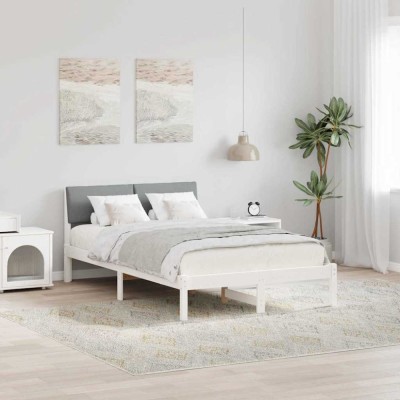 vidaXL Cadru de pat Alb și gri deschis 120 x 190 cm Lemn masiv de pin 878558 foto