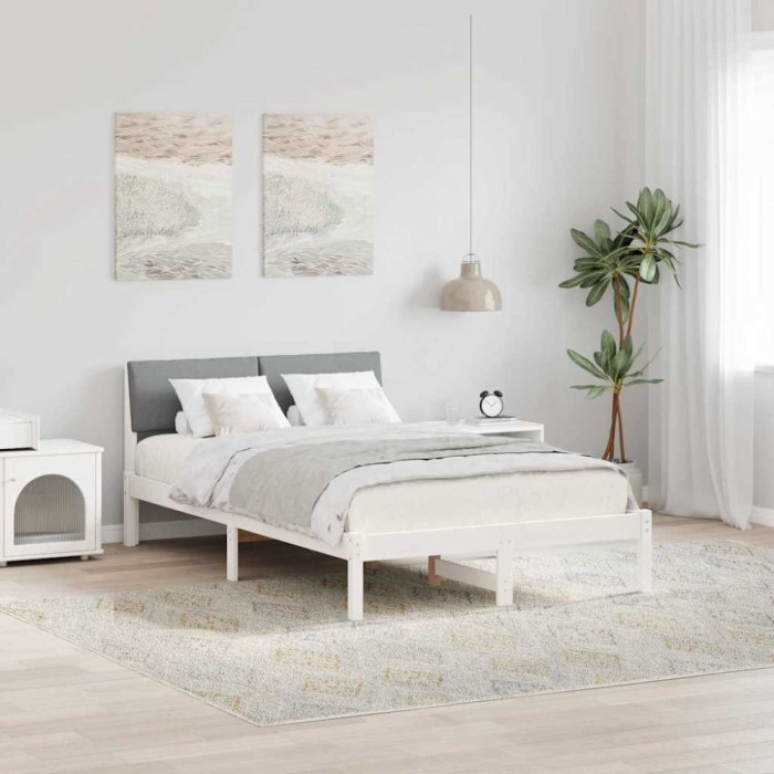 vidaXL Cadru de pat Alb și gri deschis 120 x 190 cm Lemn masiv de pin 878558