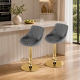Cumpara ieftin Set 2 scaune de bucatarie/bar, Artool, Kast, rotativ, catifea gri, picior metal auriu, 45.5x49x85-105 cm