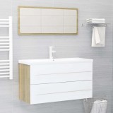 Set mobilier de baie, 2 piese, alb și stejar sonoma, PAL