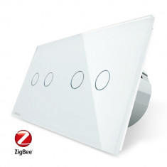 Intrerupator dublu + dublu cu touch Livolo din sticla, Protocol ZigBee, Control de pe telefon, Alb, VL-C702Z/C702Z-11 foto