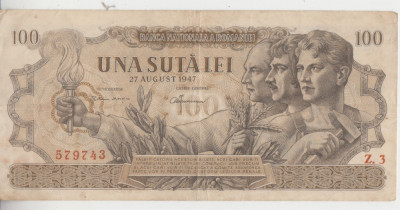 M1 - Bancnota Romania - 100 lei - emisiune 27 august 1947 foto