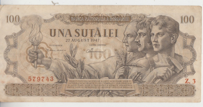 M1 - Bancnota Romania - 100 lei - emisiune 27 august 1947