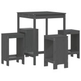 Set mobilier bar pentru gradina, 5 piese, gri, lemn masiv pin