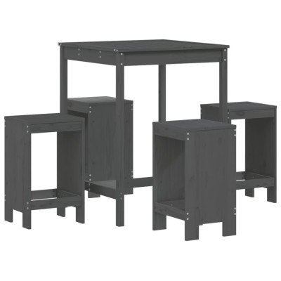 Set mobilier bar pentru gradina, 5 piese, gri, lemn masiv pin foto