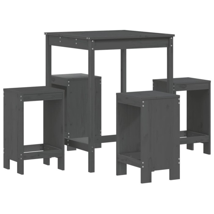 Set mobilier bar pentru gradina, 5 piese, gri, lemn masiv pin