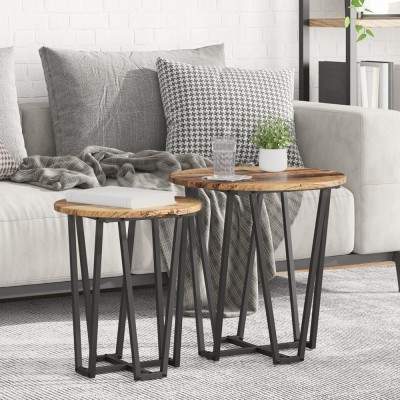 vidaXL Set de 2 mese laterale, aspect lemn rustic, metal foto