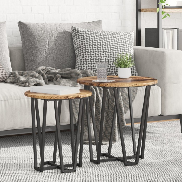 vidaXL Set de 2 mese laterale, aspect lemn rustic, metal