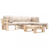 vidaXL Set mobilier grădină paleți cu perne nisipii, 4 piese, lemn 277491
