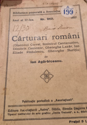 CARTURARI ROMANI-ION AGARBICEANU BIBLOTECA POPULARA A ASOCIATIUNII NR 242 foto