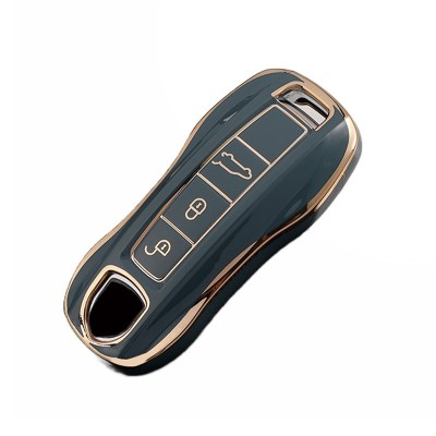 Husa Cheie Porsche Cayenne, Smartkey 2019+, Tpu+pc, Gri albastrui cu contur Auriu foto