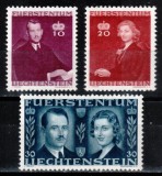 Liechtenstein 1943, Mi #211-213**, Casatoria Principelui Franz Joseph II cu Contesa Georgina, MNH, cota 6,- &euro;!