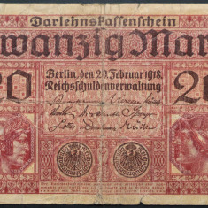 Bancnota 20 Marci - GERMANIA/ BERLIN, anul 1918 *cod 497 C - Razboiul I Mondial