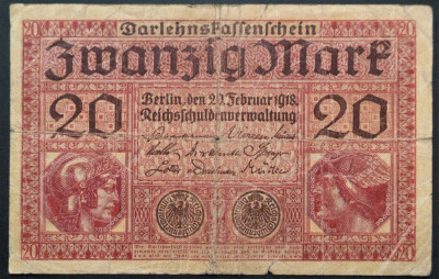 Bancnota 20 Marci - GERMANIA/ BERLIN, anul 1918 *cod 497 C - Razboiul I Mondial foto