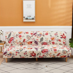 Husa universala pentru canapea, pat, model crem cu floricele rosii, 190 x 210 cm
