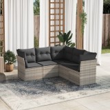 Cumpara ieftin Set canapele de grădină cu perne, 5 piese gri deschis poliratan