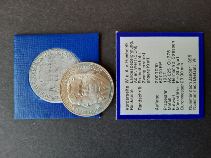 5 DM comemorative &quot;W. &amp; M. Humboldt&quot; 1967, RFG - G 4652
