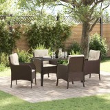 vidaXL Set de masă pentru grădină cu pernă 5 pcs Maro Rattan poli
