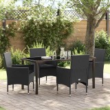 VidaXL Set de masă pentru grădină cu pernă 5 pcs Negru Rattan poli