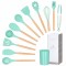 Set Sersimo 12 ustensile de bucatarie din silicon termorezistent si maner din bambus, verde