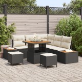 Set de sofa de grădină vidaXL cu 8 piese și perne Ratan poliester negru Acacia, Sofa de grădină vidaXL cu 2 locuri cu depozitare și perne Ratan polies