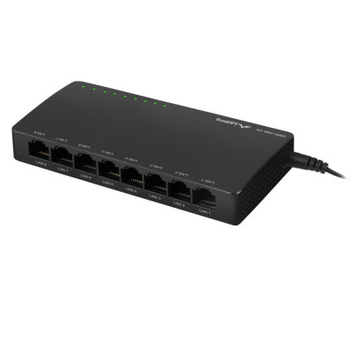 Switch Gigabit Lanberg 42417, cu 8 porturi Gigabit Ethernet RJ-45 10 100 1000 Mbps, 12V, racire pasiva, negru foto