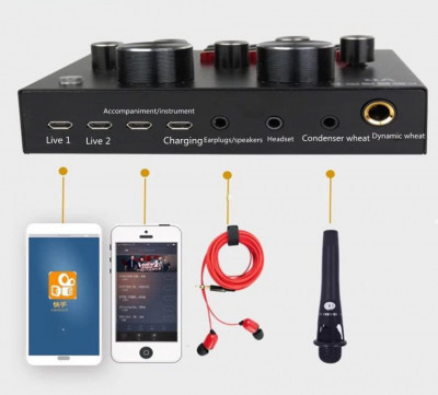 Mini mixer audio, multifunctional, bluetooth, V8 pentru live, podcast si foto