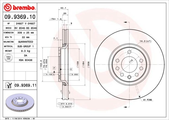 BREMBO 09.9369.11 PRIME LINE - UV Coated Disc frana
