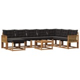 vidaXL Set de canapele de exterior cu pernă 9 pcs Natural și Negru 3382164