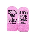 Sosete, amuzante, Bring Me Wine, Briose roz, Marime universala: 35-40, Prevazute cu scris antiderapant din silicon, colorate pentru femei