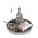 Decor Zen cu statueta Buddha, nisip, pietre si suport betisoare parfumate