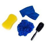 Set spalare si curatare auto detailing 5 piese AMiO pentru caroserie, geamuri si jante, manusa si lavete din microfibra, burete absorbant