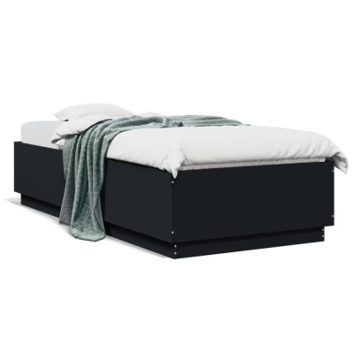Gossi cadru de pat cu lumini led, negru, 90x200 cm, lemn prelucrat foto